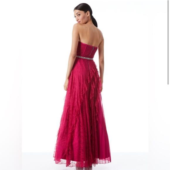 Alice + Olivia Bree hot pink lace ruffle gown size 2 - Picture 3 of 7